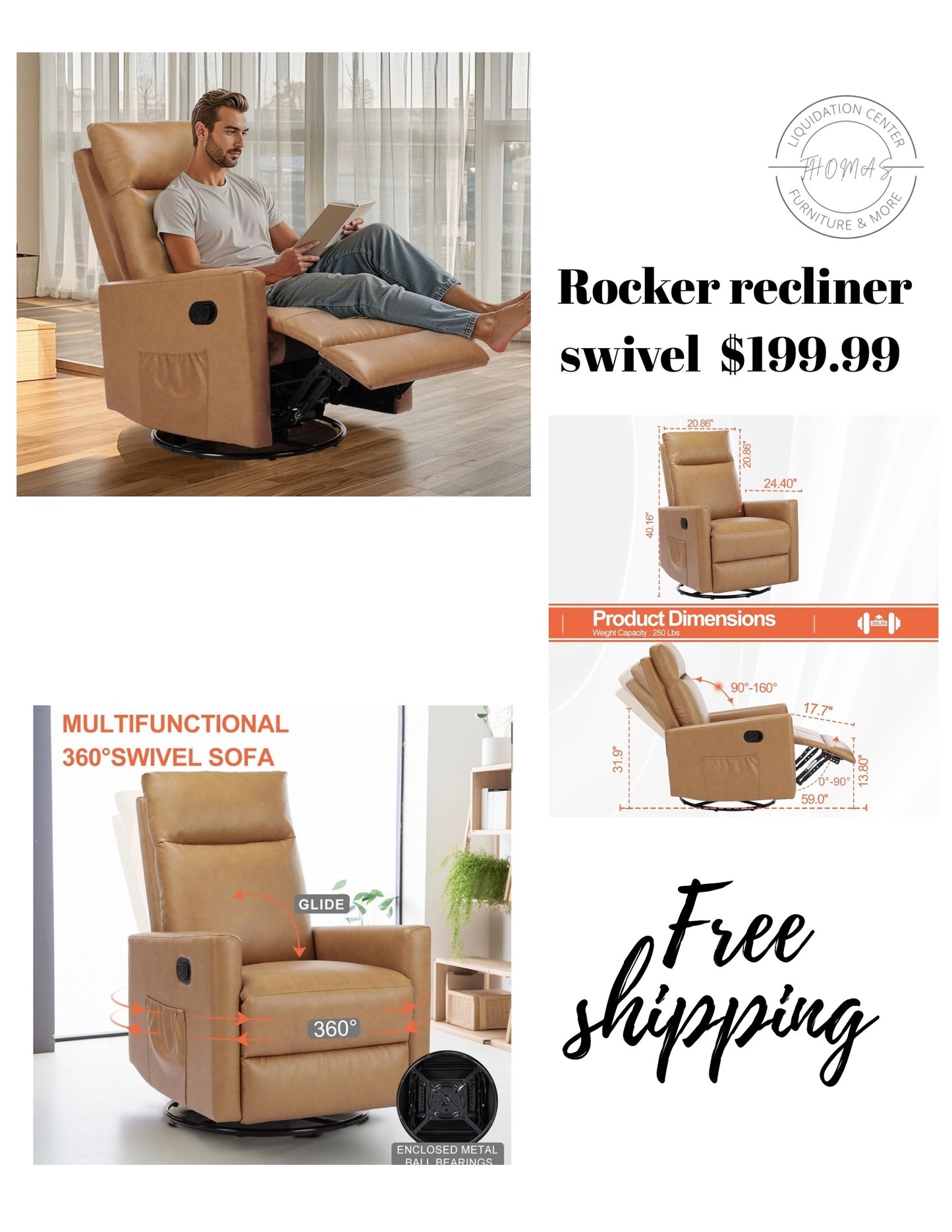 Rock swivel recliner free shipping in the US