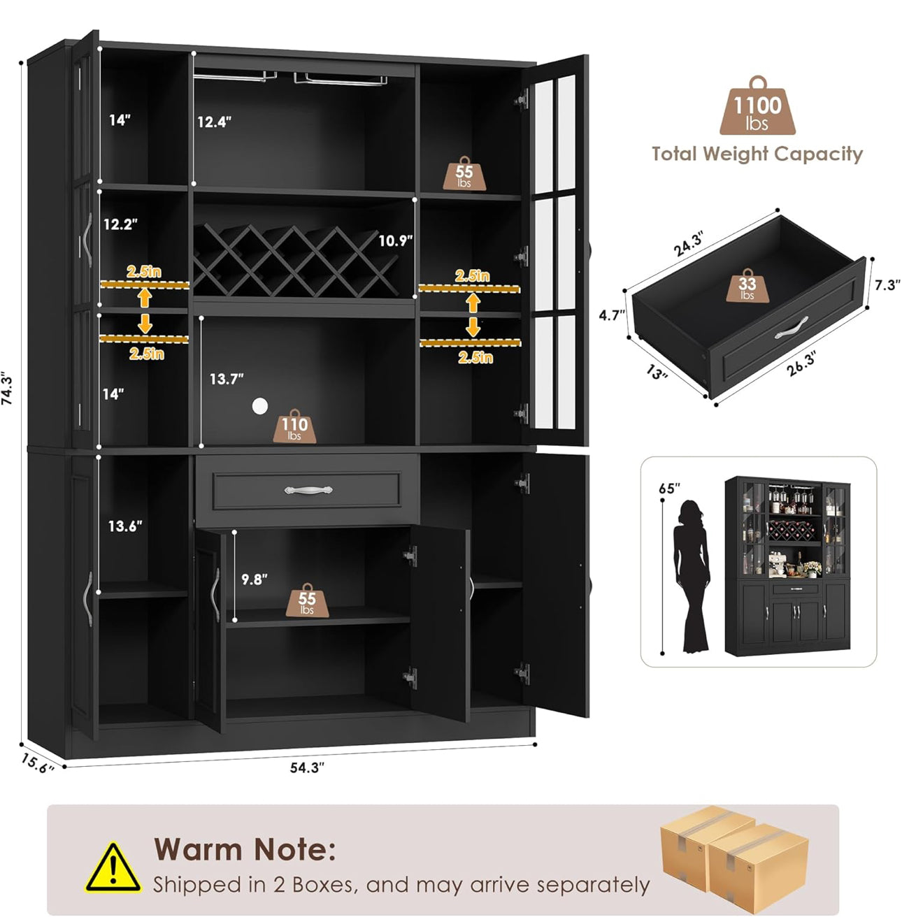 Black cabinet , pantry , coffee bar, wine bar. In box . Free shipping in the US