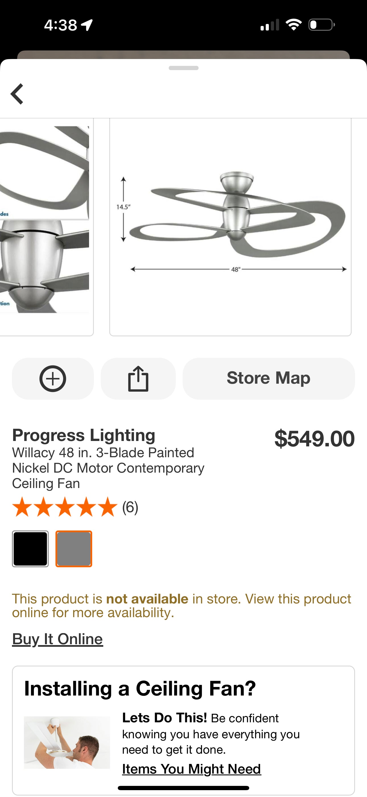 48 inch silver ceiling fan new in box