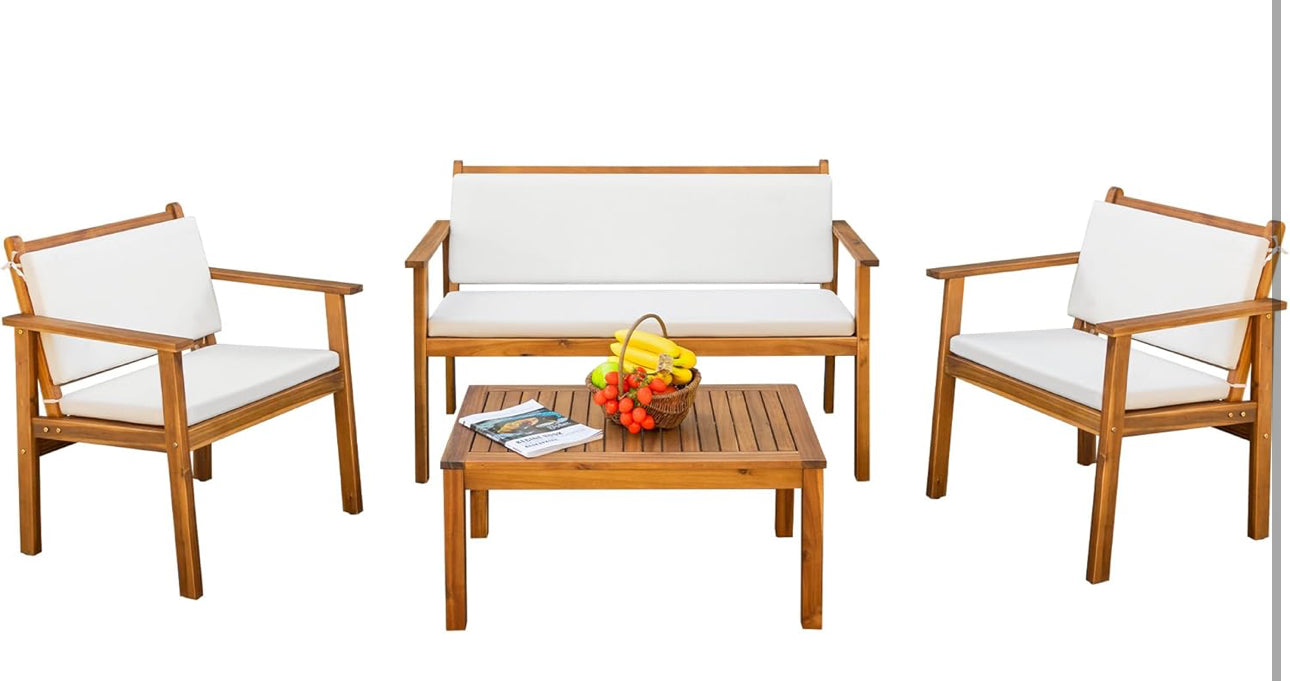 4 pc patio set new in box wood ready to ship. (Free shipping in the US)