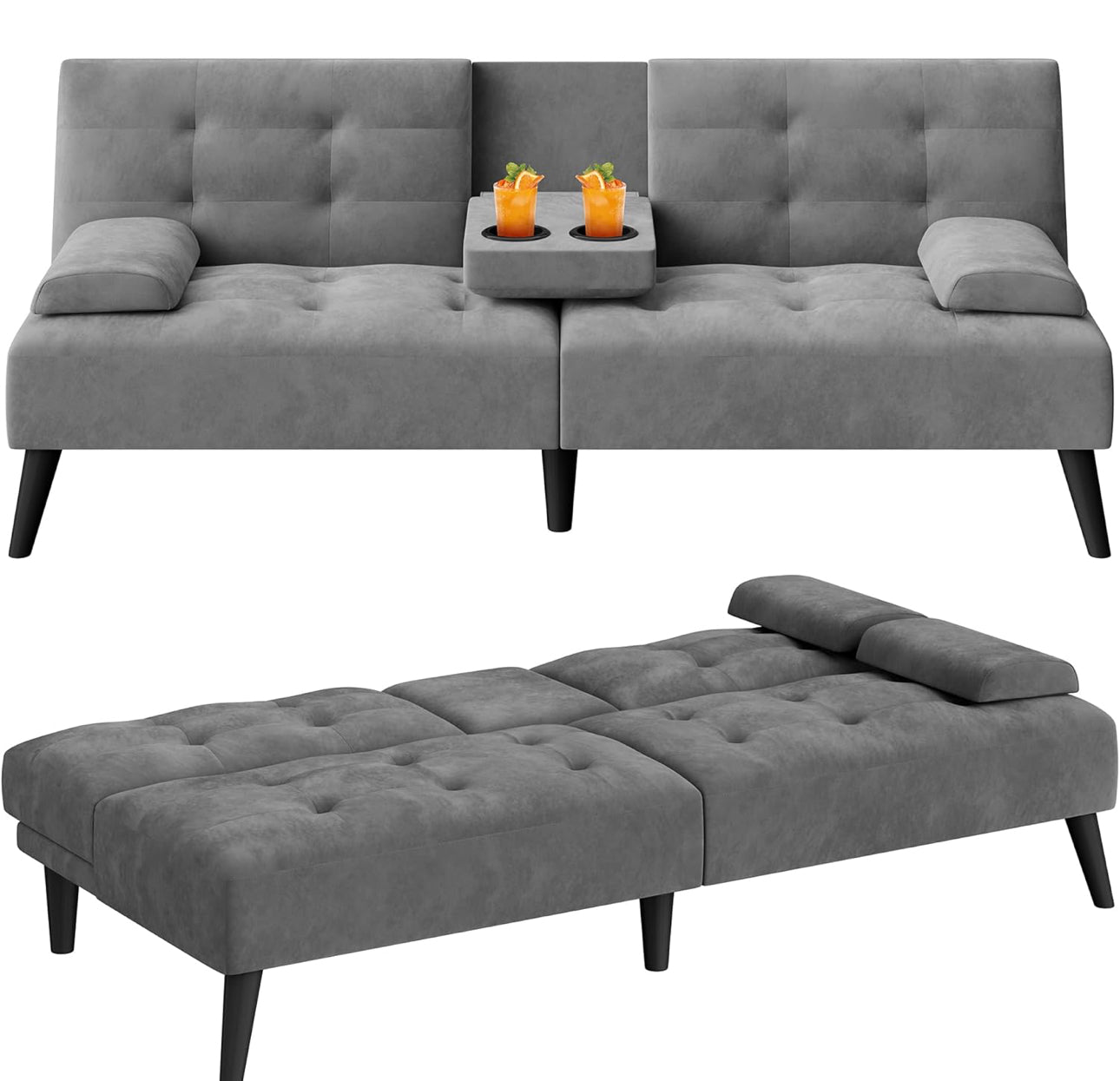 Small futon sofa grey velvet comes fully assembled