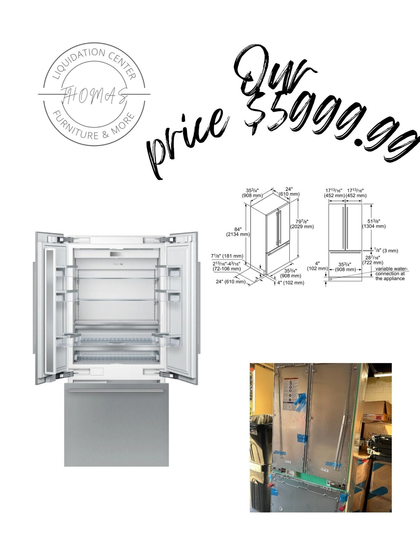 THERMADOR built in 19.5 cb new fridge freezer pickup only , custom door panels not included.