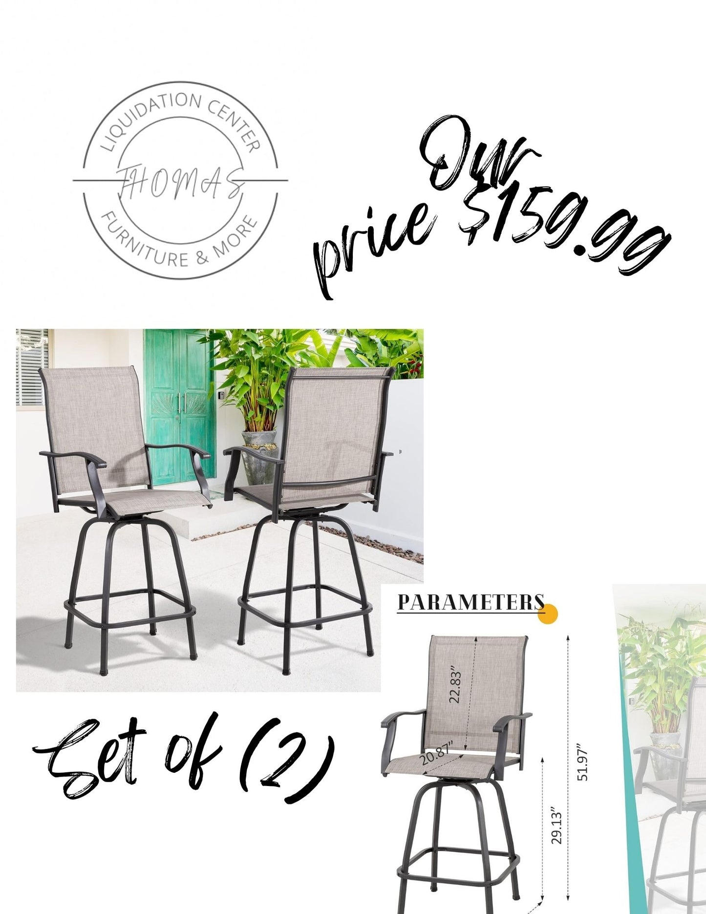 Set of 2 outdoor bar stools fully assembled