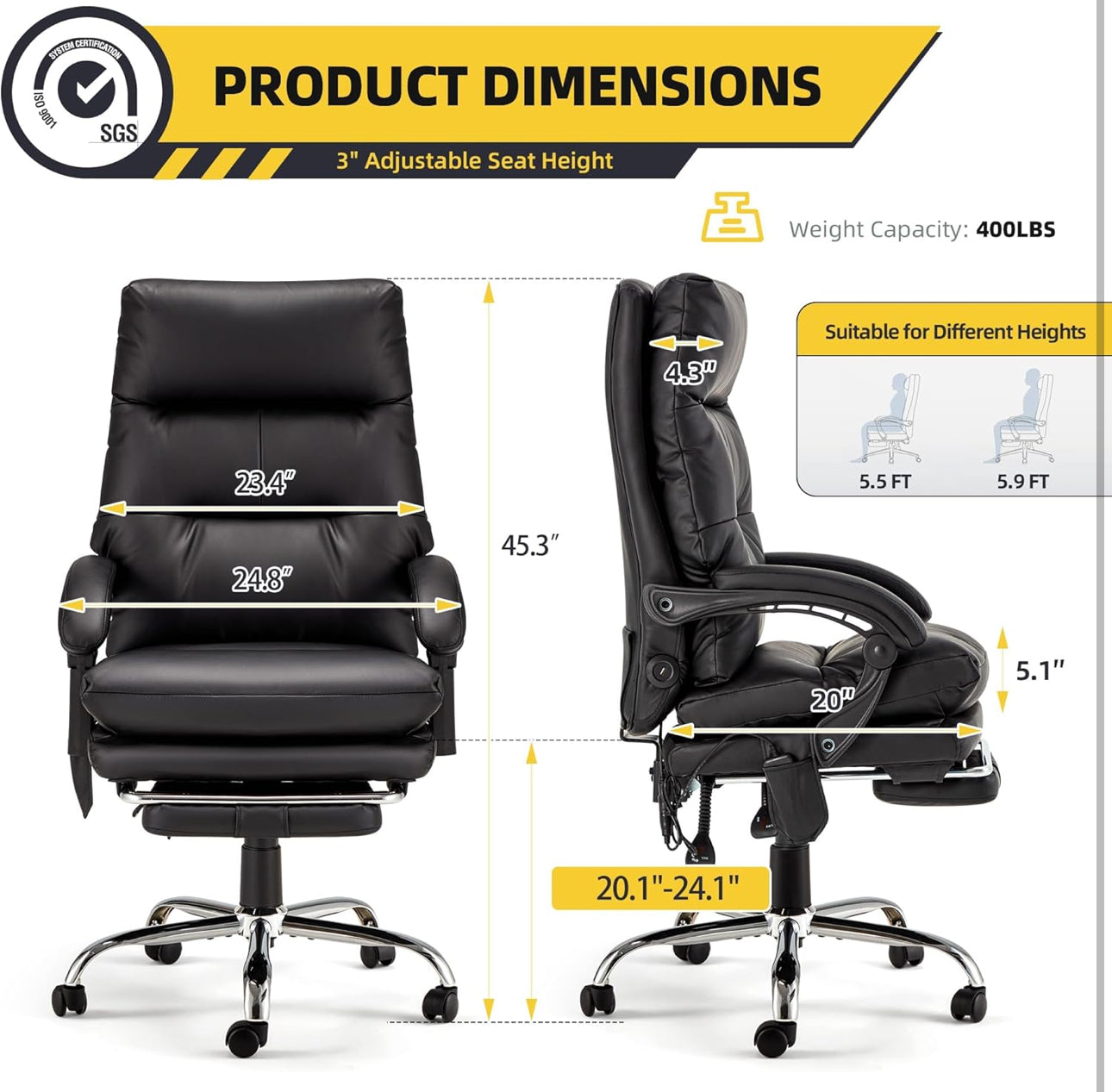 Ergonomic desk chair with leg extension free shipping in the US.