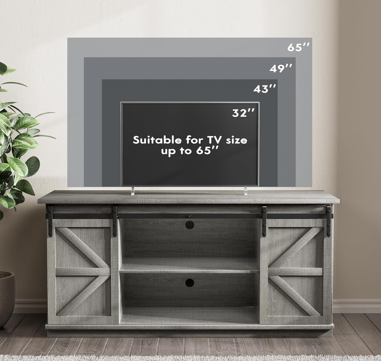Tv stand with barn doors grey and black . Free shipping in the US