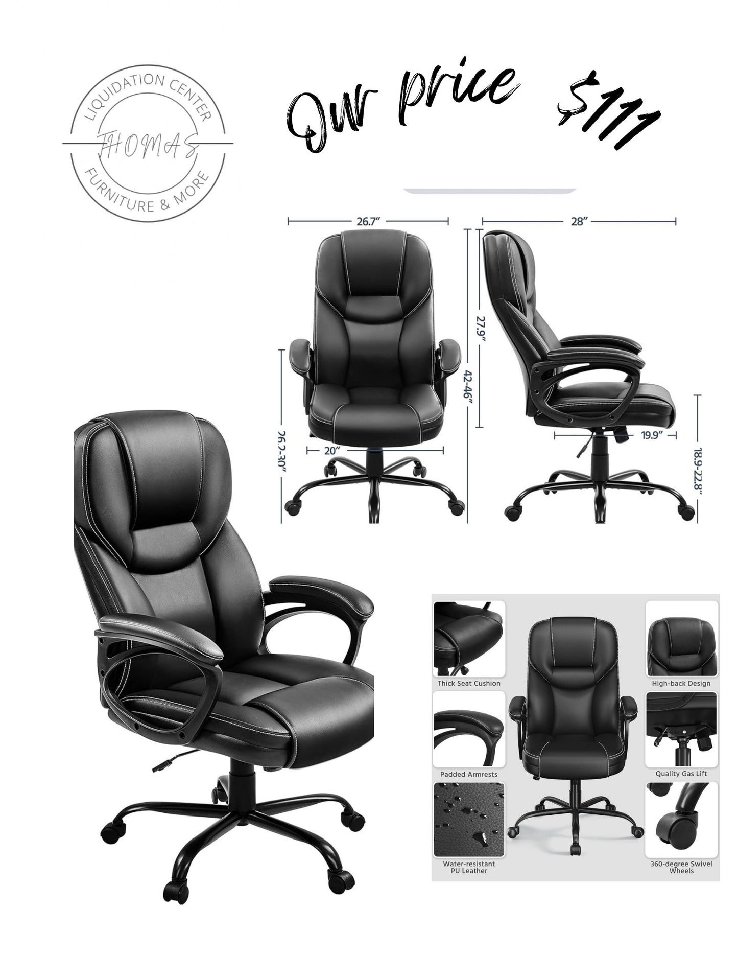 Black executive desk chair new inbox, ready to ship, free shipping in the US