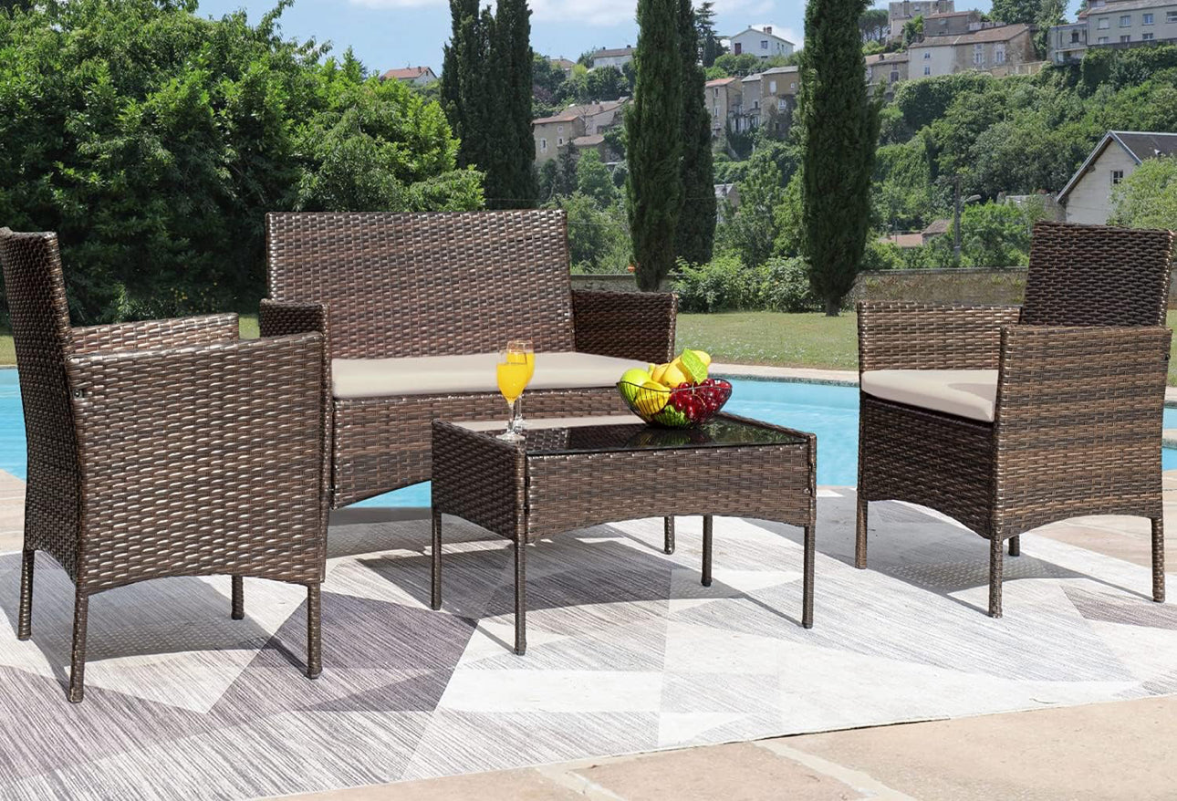 4 pc Rattan patio set bench table and 2 chairs Free shipping in the US