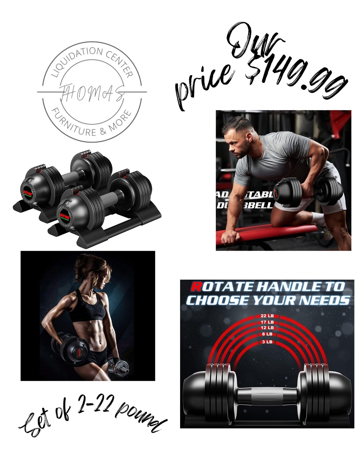 Set of 2 dumbbells (22) pounds each adjustable weights