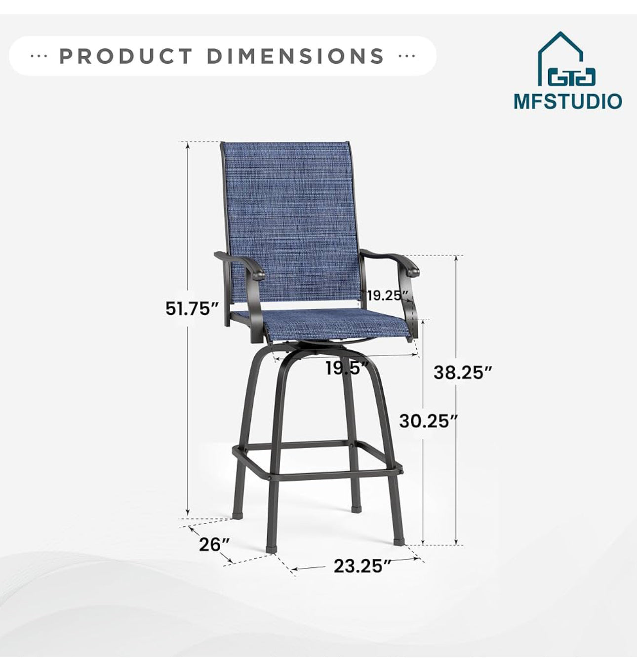Set of 2 Outdoor bar height chairs blue mash . In box