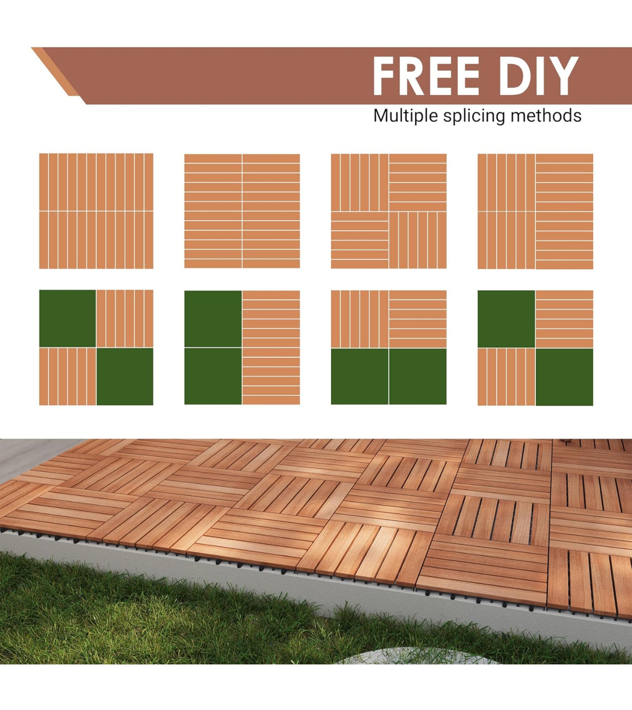Wood tile new outdoor flooring snap and done. Easy connection 10 sq.f per box 28.99 per box