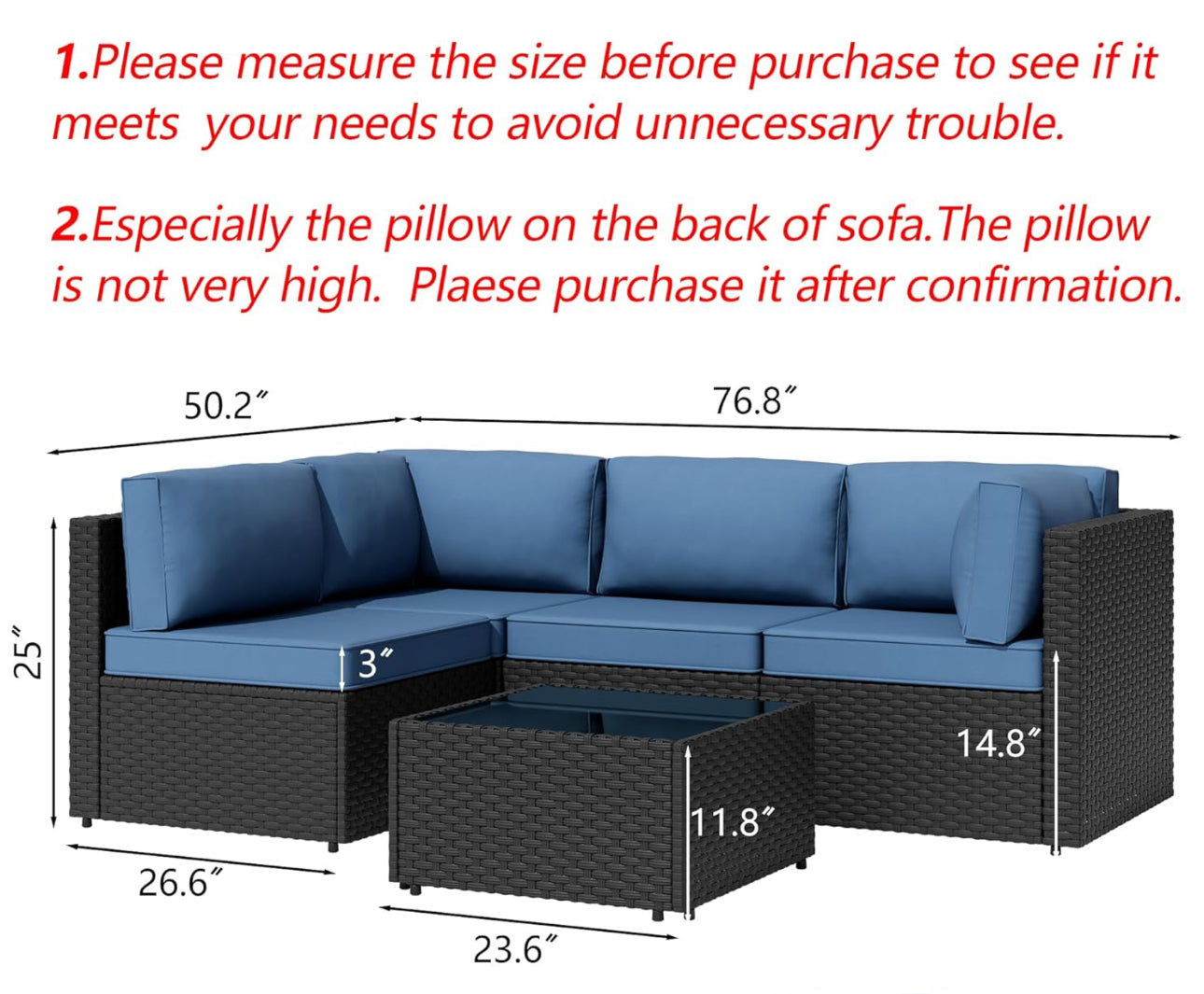 Patio set modular 6 pc with blue cushions free shipping in the US