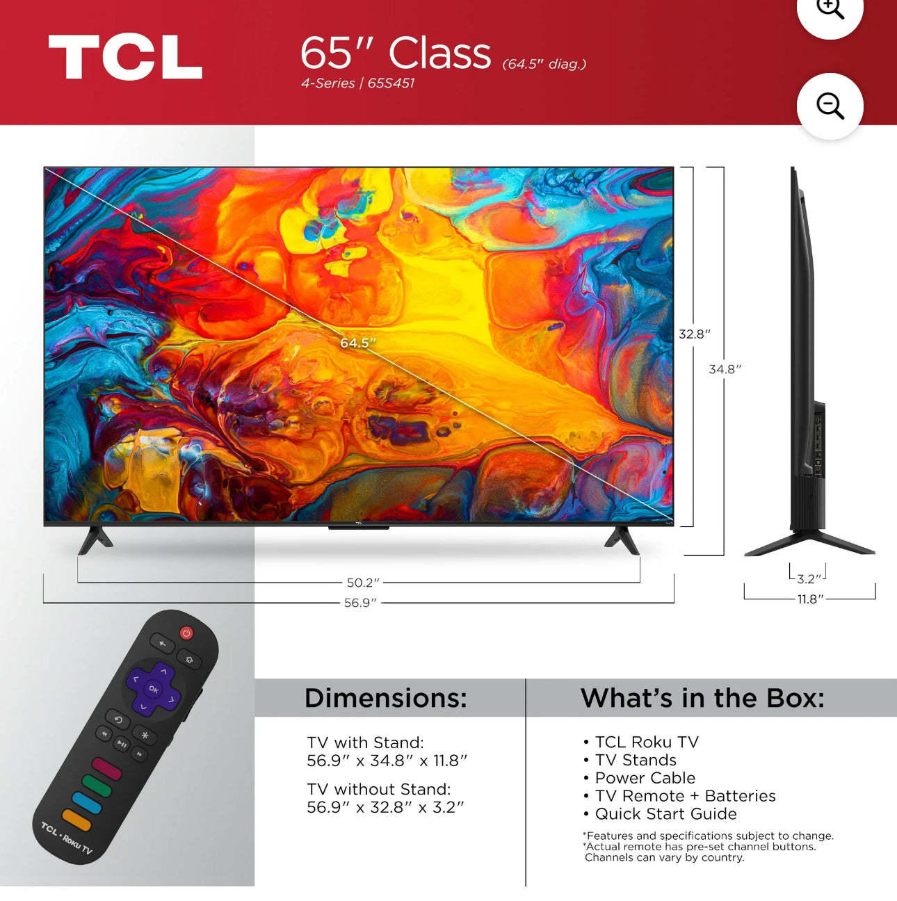 TLC 65 inch new tv Roku free shipping in the US