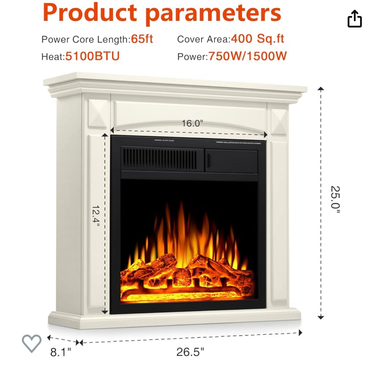 Small Fireplace heater white