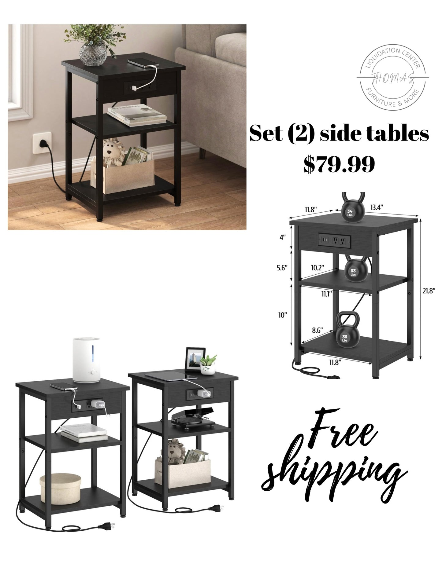 Set of 2 side tables new in box assembly required. Free shipping in the US