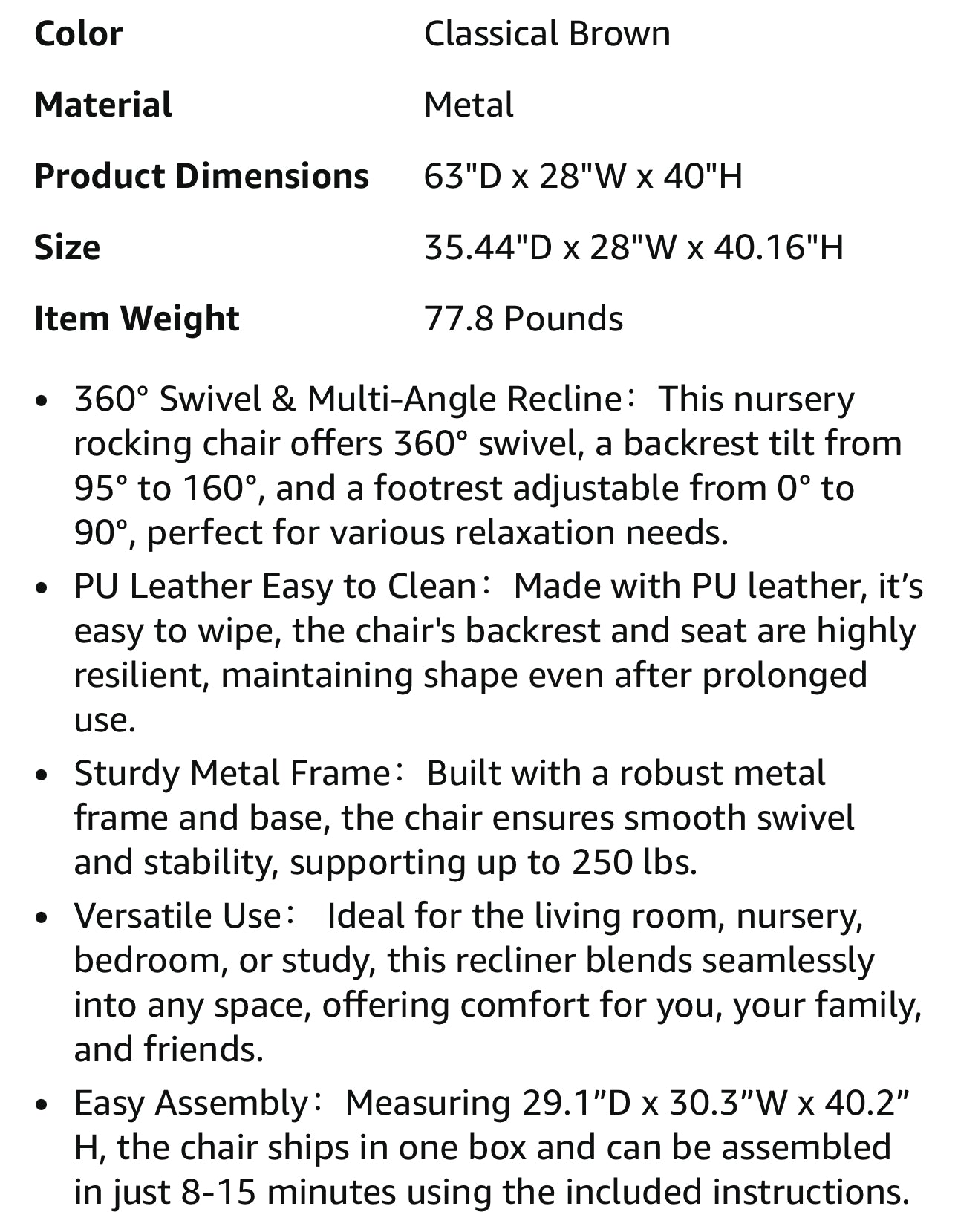 Rock swivel recliner free shipping in the US