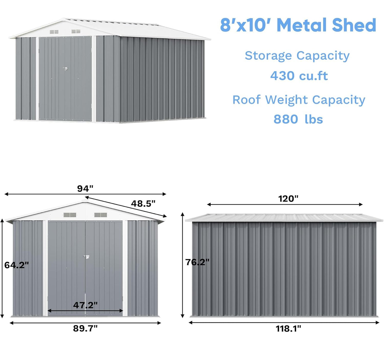 8x 10 metal shed free shipping in the US