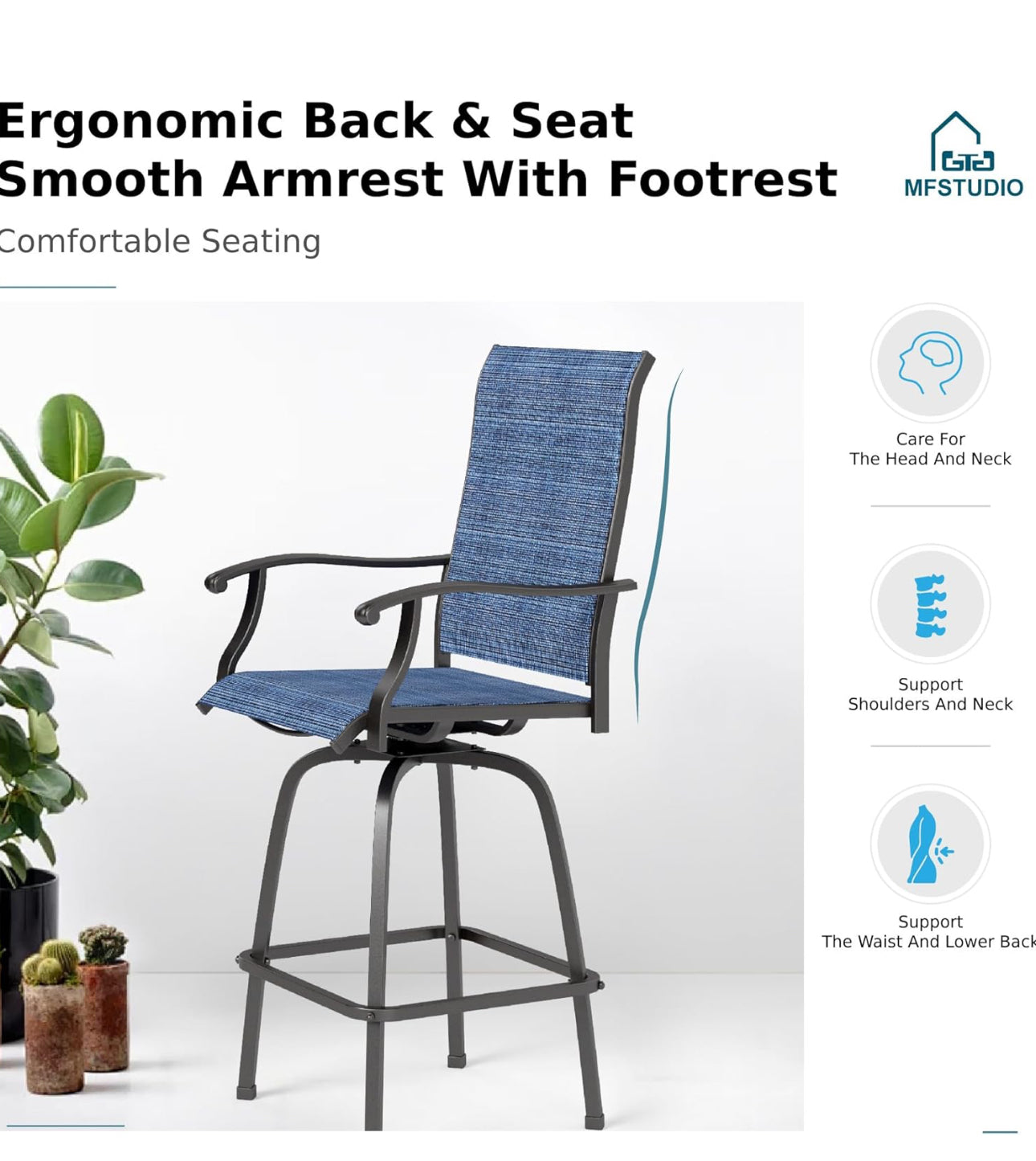 Set of 2 Outdoor bar height chairs blue mash . In box