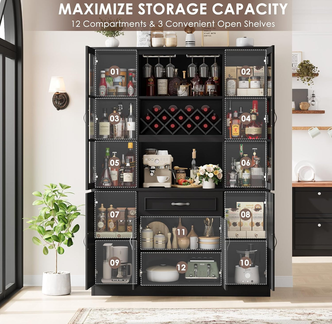 Black cabinet , pantry , coffee bar, wine bar. In box . Free shipping in the US