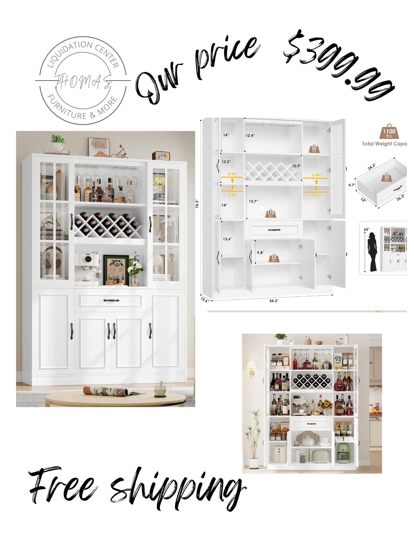 Cabinet pantry , coffee bar , white new in box free shipping in the US