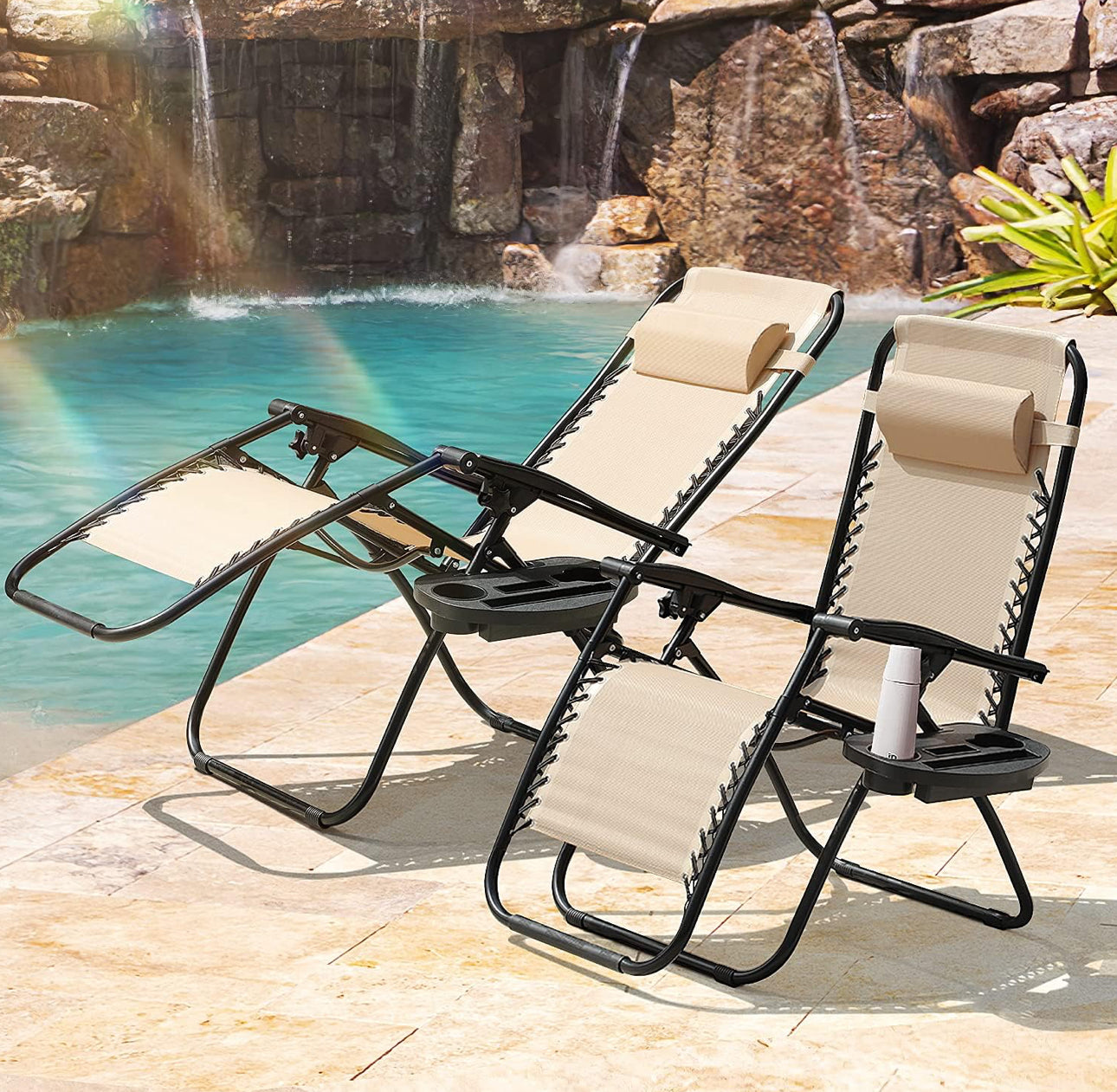 Set of 2 chairs zero gravity brown mash free shipping in the US