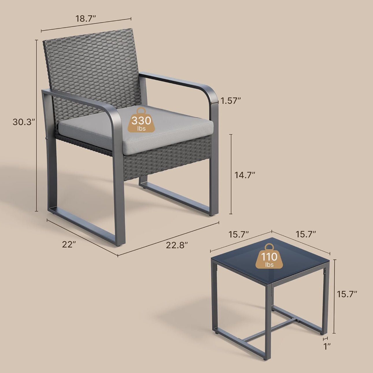 3 pc patio set 2 chairs and table free shipping in the US