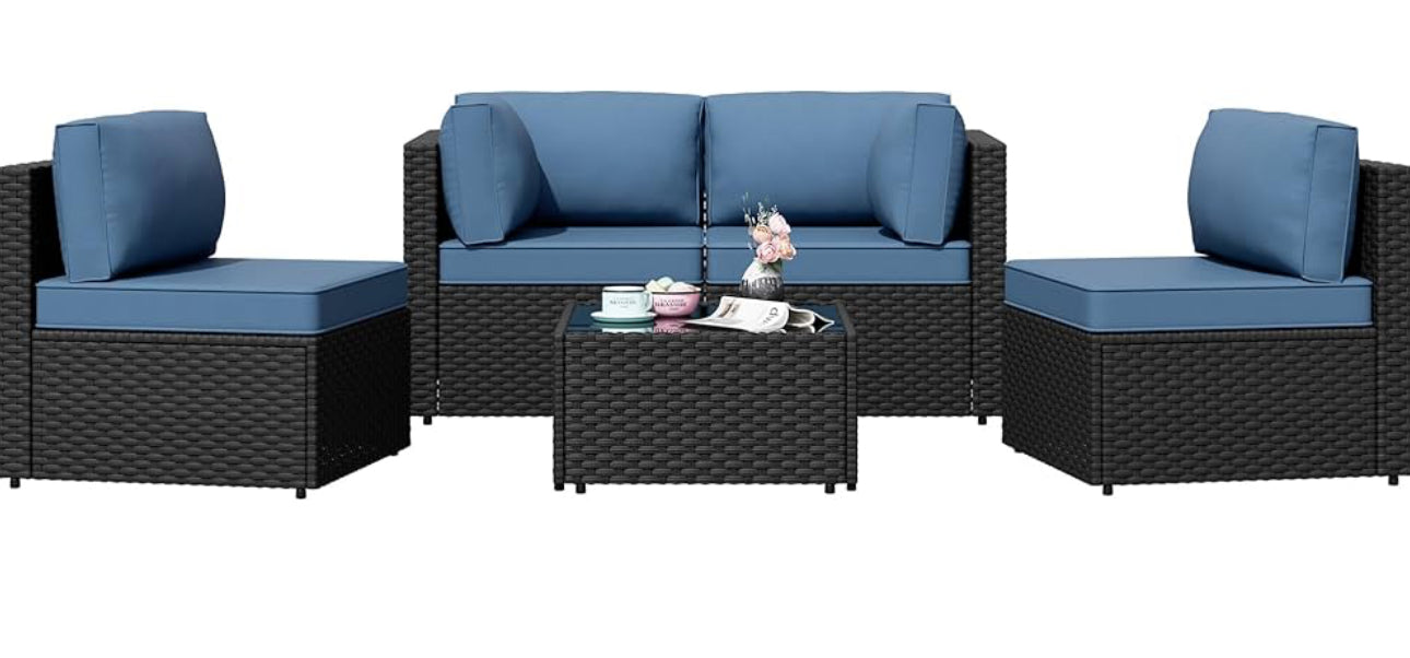 Patio set modular 6 pc with blue cushions free shipping in the US