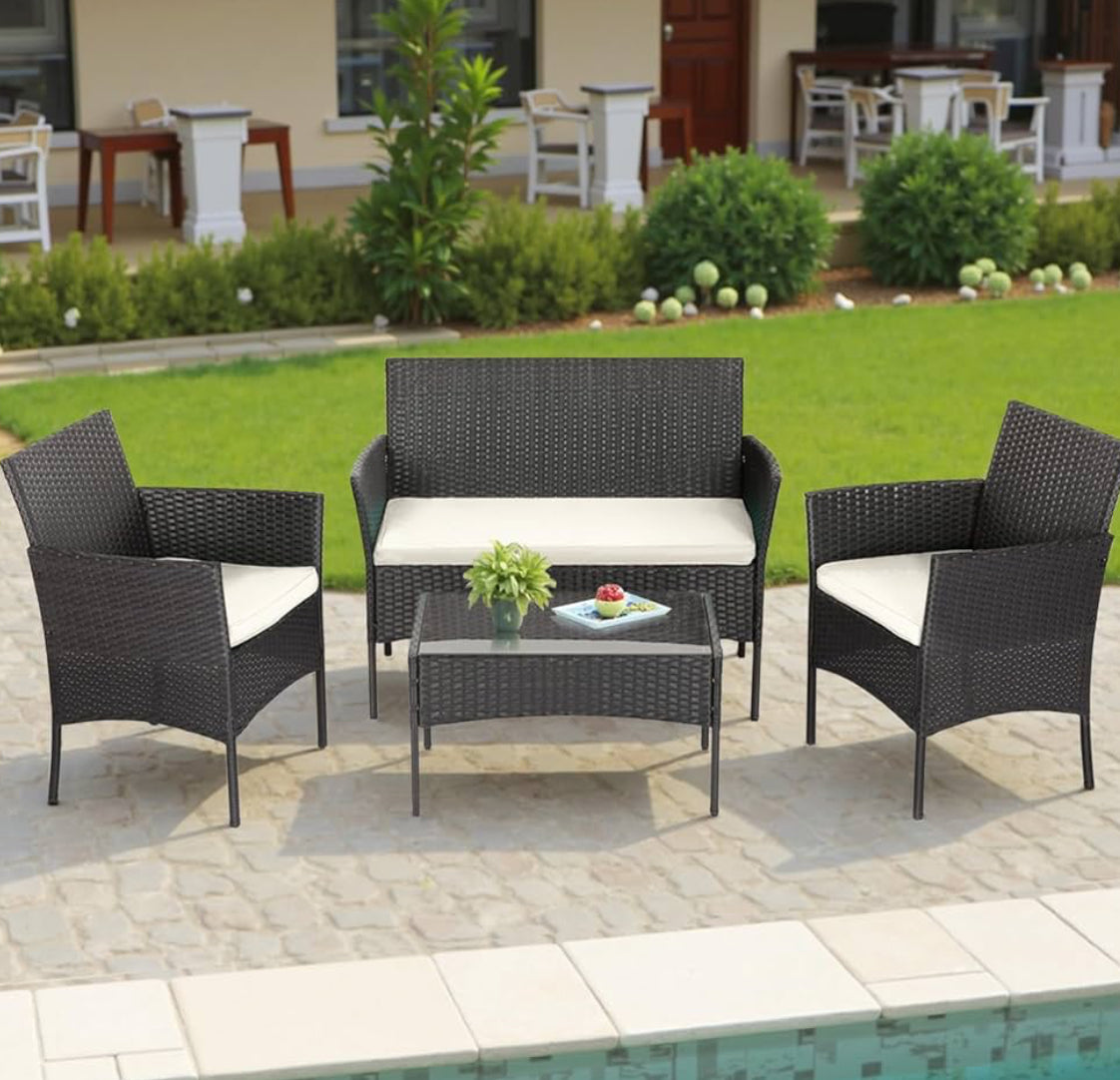 Black patio set 4 pc bench 2 chairs and table free shipping in the US