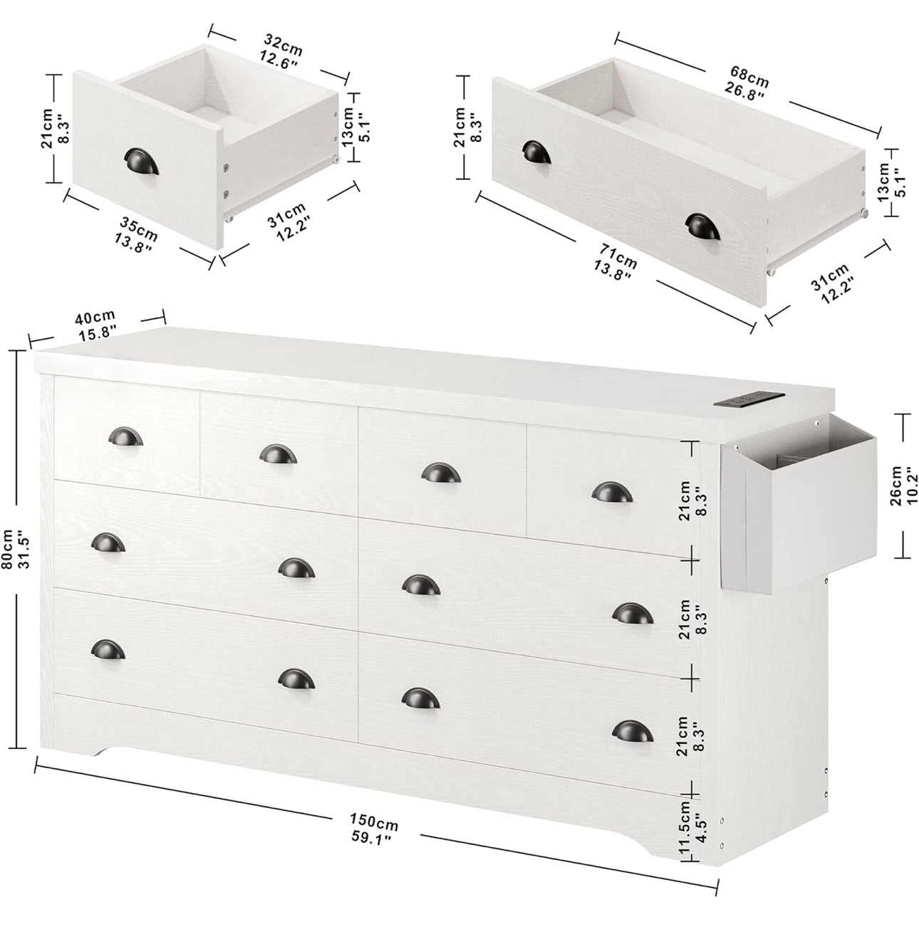 White dresser 8 drawer free shipping in the US