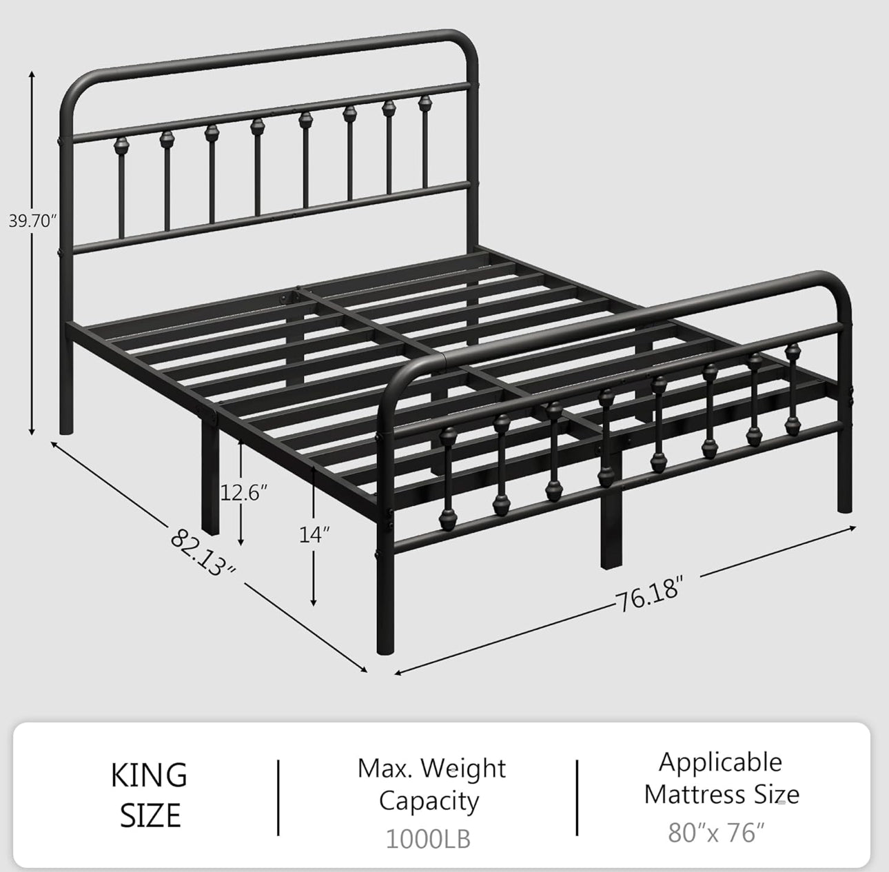 King bed frame black metal free shipping in the US