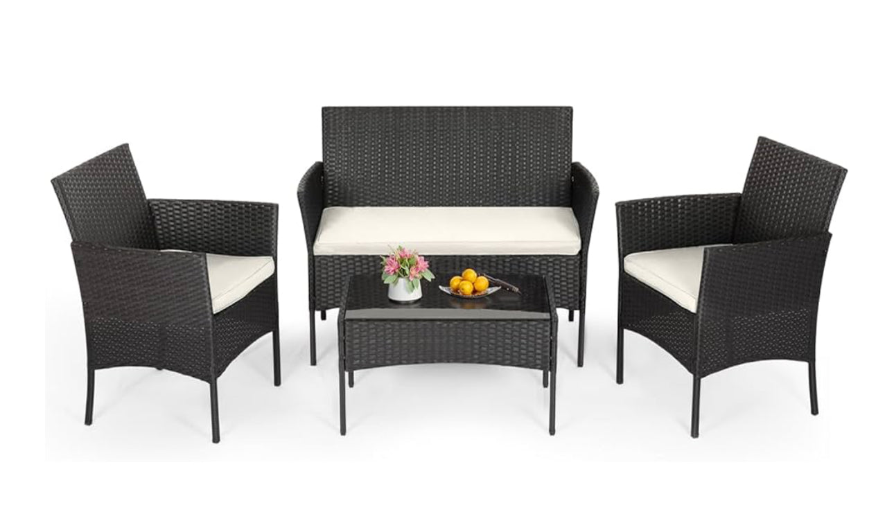 Black patio set 4 pc bench 2 chairs and table free shipping in the US