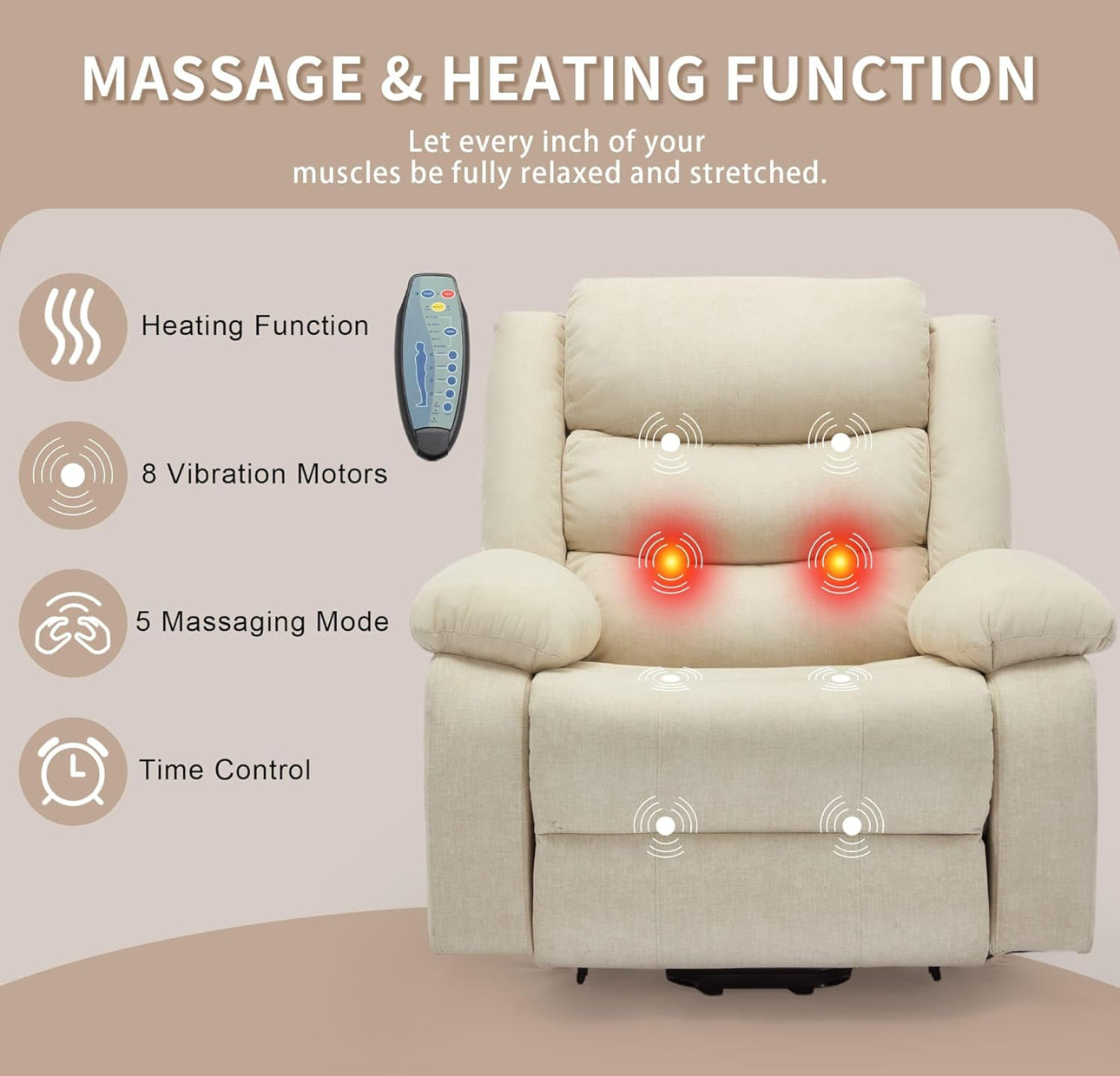 Lift recliner chair with massager & heat electric. Free shipping in the US