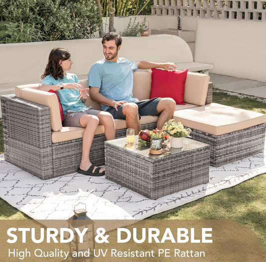 Outdoor sectional seating grey wash and beige