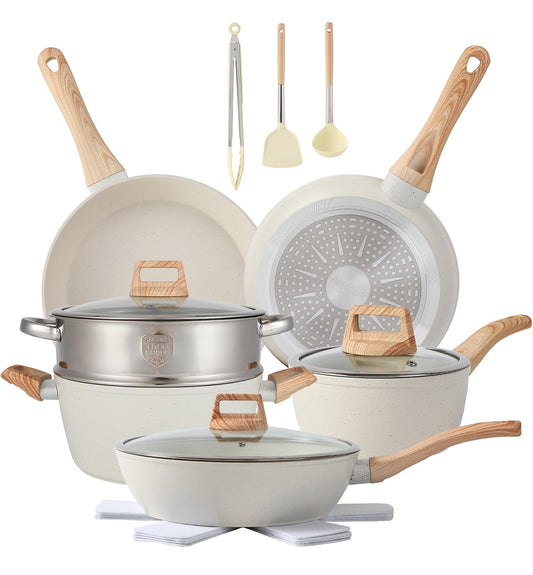 16 pc cookware set free shipping in the US non stick white