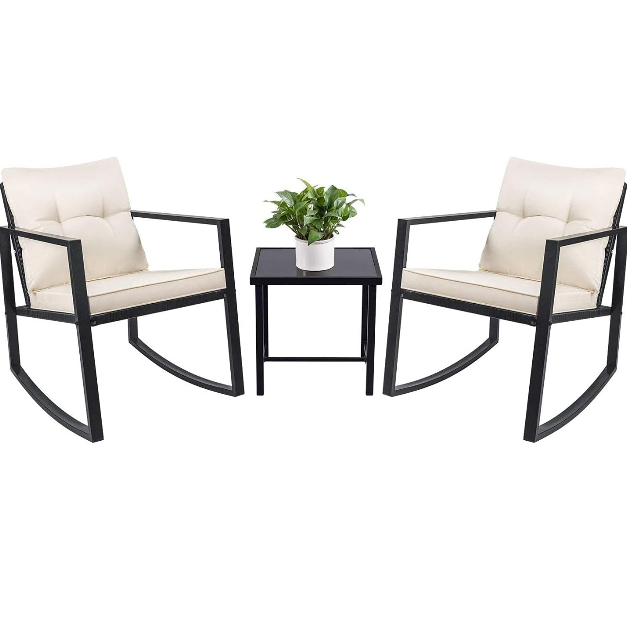 Patio rocking chairs and glass top table with cream cushions-Free shipping or local pickup