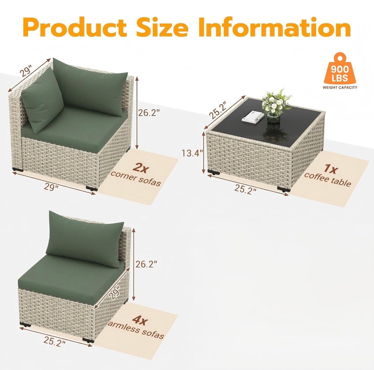 7 pc patio set , outdoor Modular sectional with table . Free shipping in the US