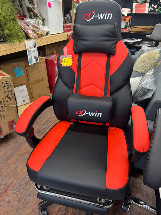 Black and red desk chair , gaming chair with leg extension fully assembled