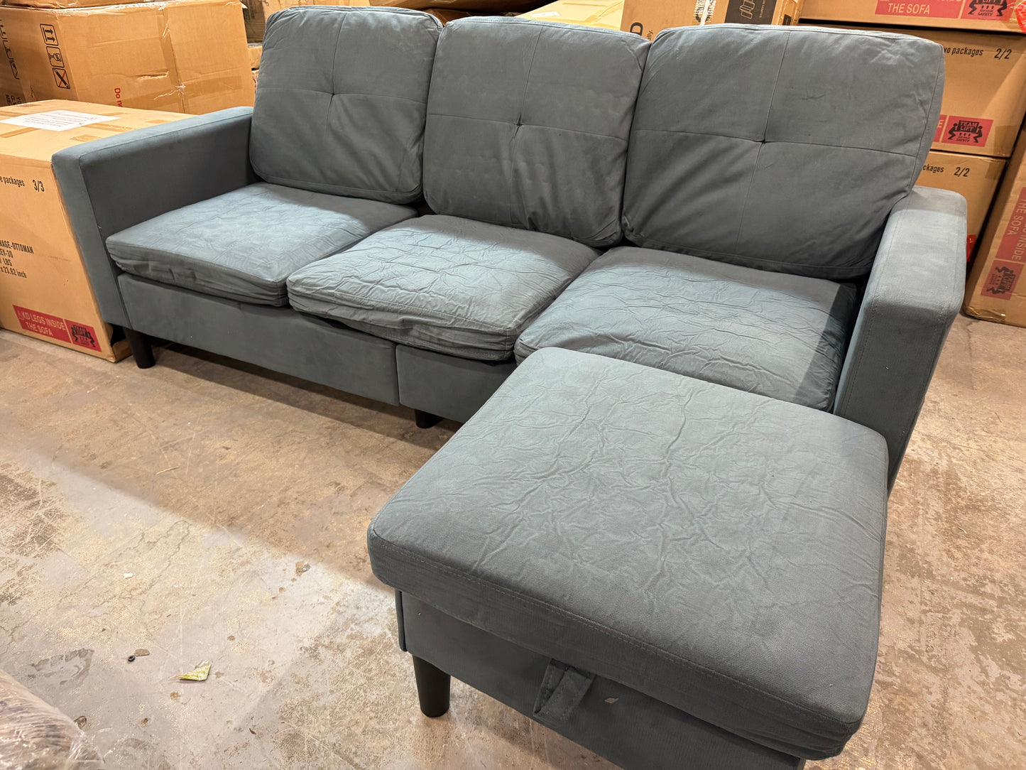 Grey sofa with storage ottoman new fully assembled