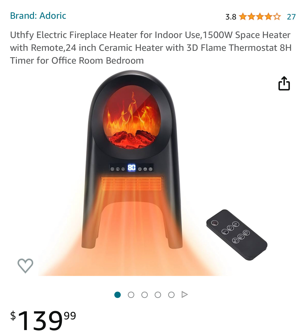 Electric space heater with remote control