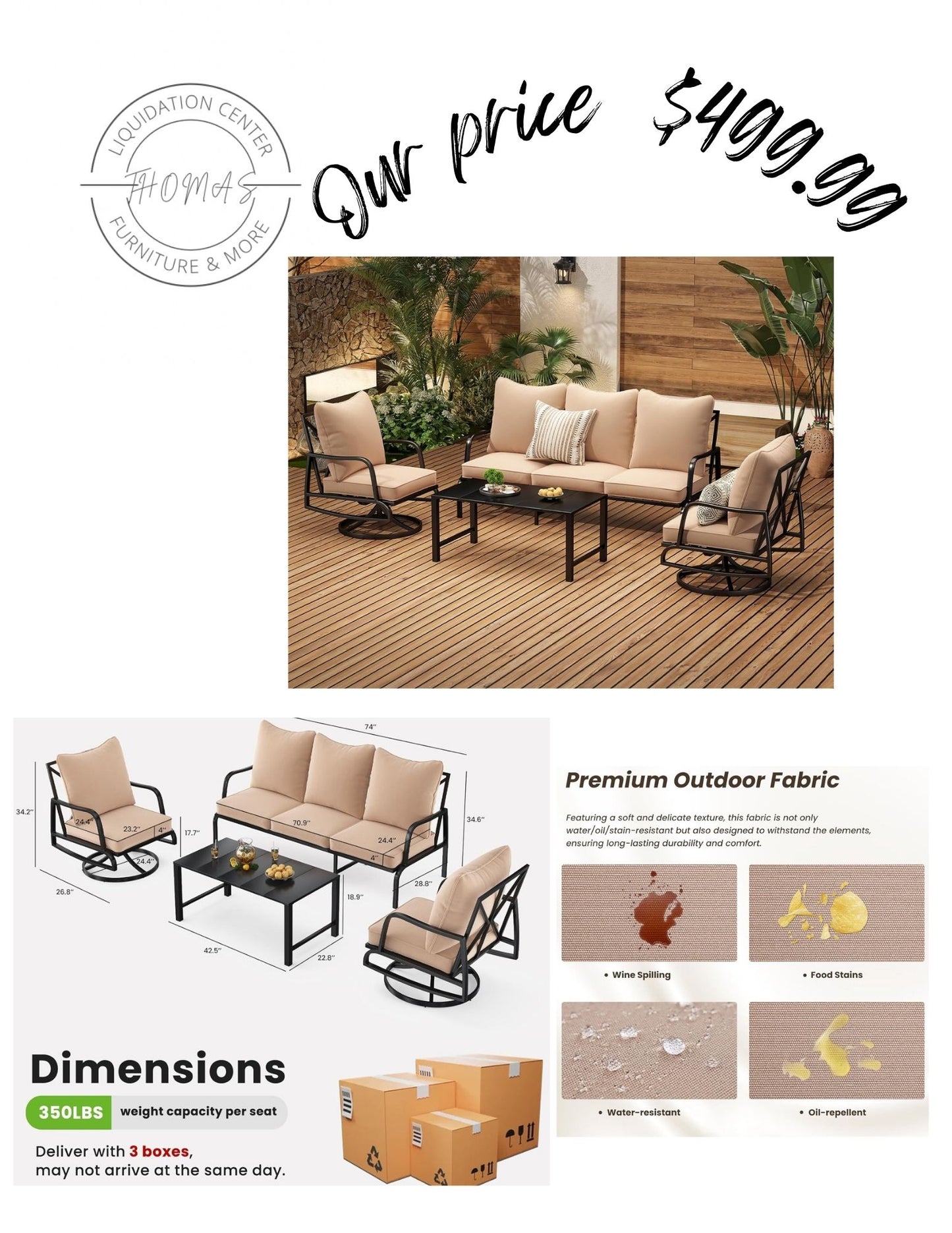 4 pc patio set ready to ship sofa 2 chairs table , free shipping in the US