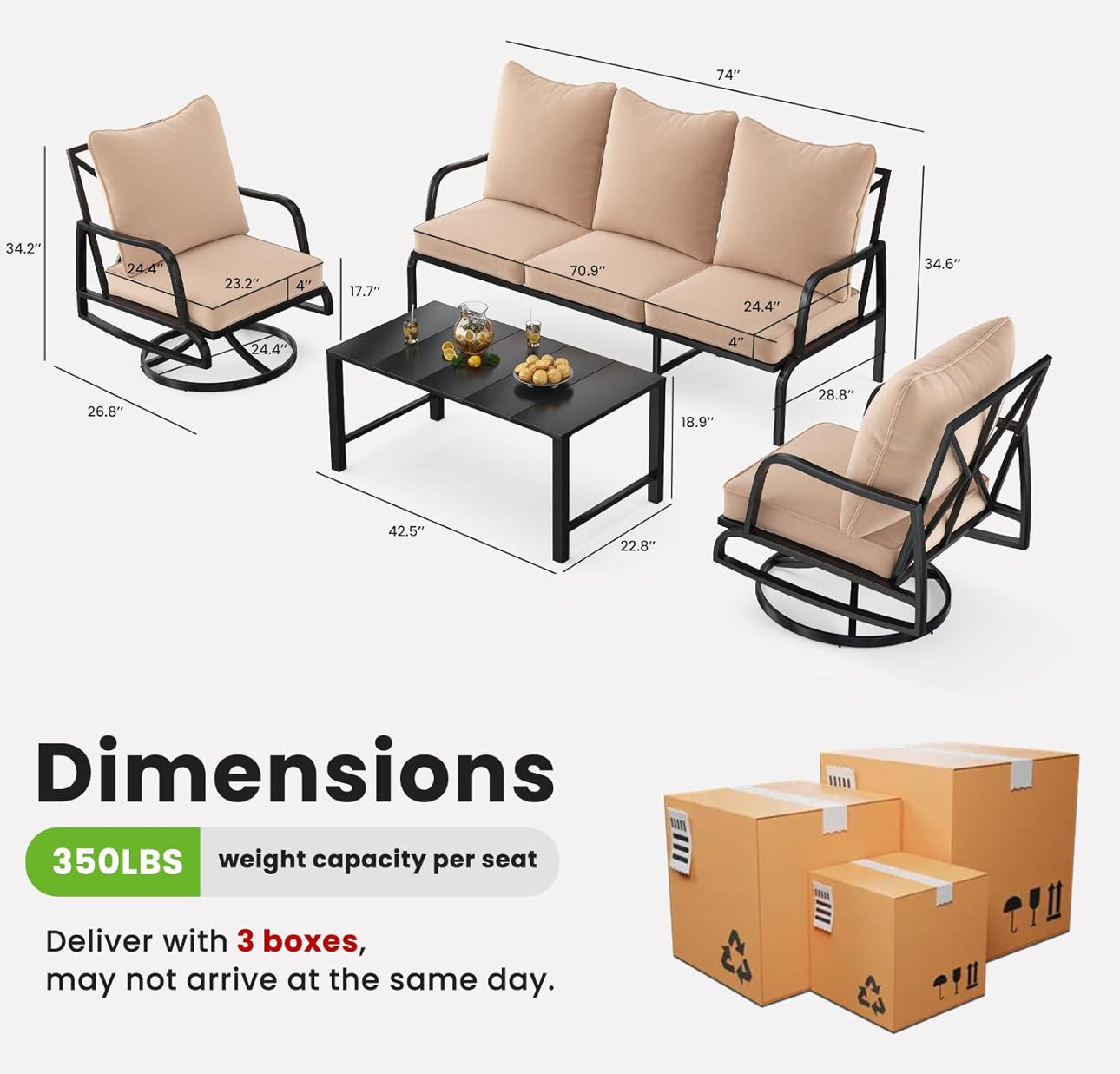 4 pc patio set ready to ship sofa 2 chairs table , free shipping in the US