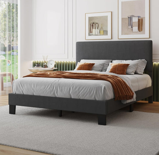 Queen dark grey fabric bed frame (mattress not included)