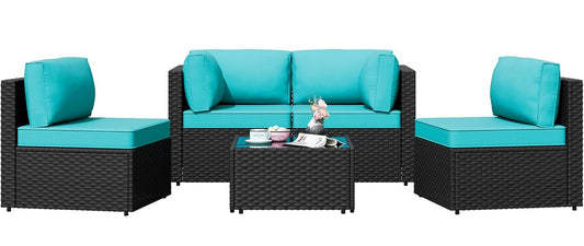 Patio Set 6 pc with teal cushions free shipping in the US
