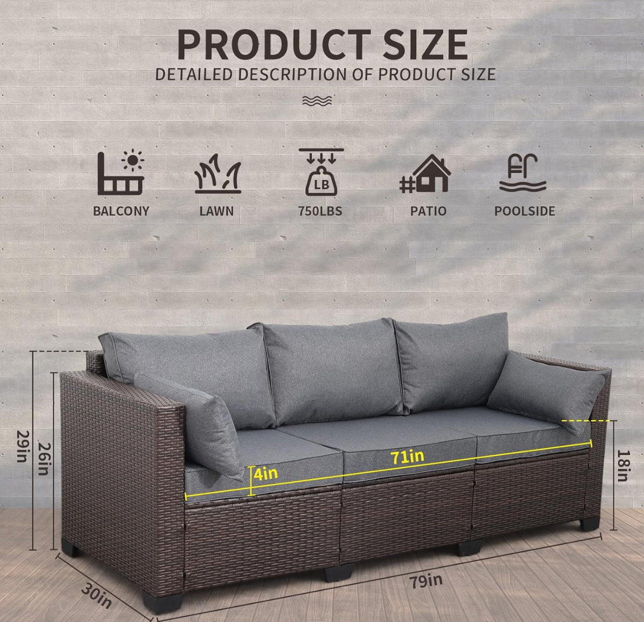 3 seat sofa outdoor patio wicker free shipping in the US free .