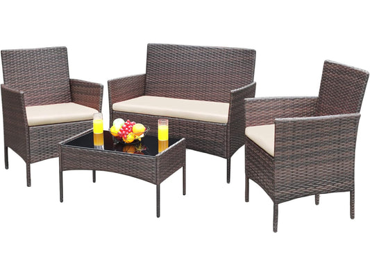 4 pc Rattan patio set bench table and 2 chairs Free shipping in the US