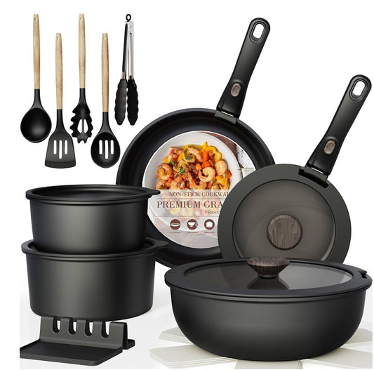 21 pc cookware set nonstick free shipping in the US black