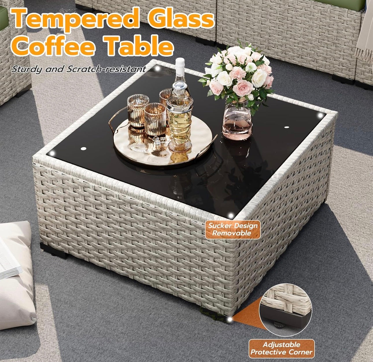 7 pc patio set , outdoor Modular sectional with table . Free shipping in the US