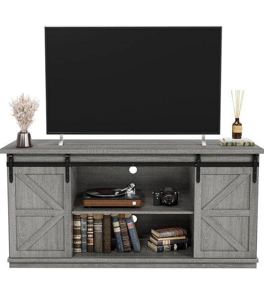 Tv stand with barn doors grey and black . Free shipping in the US
