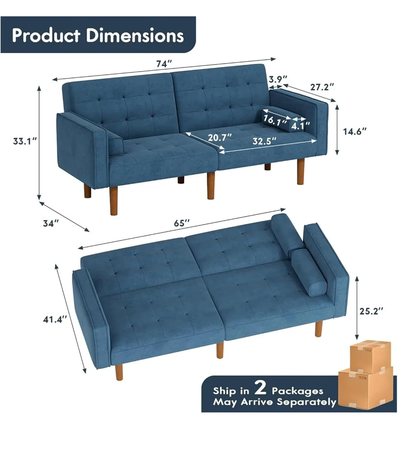 Blue futon sofa bed new assembled