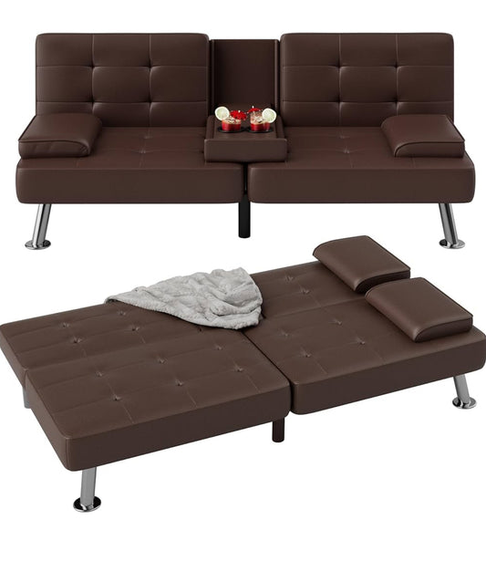 Dark brown futon sofa in box