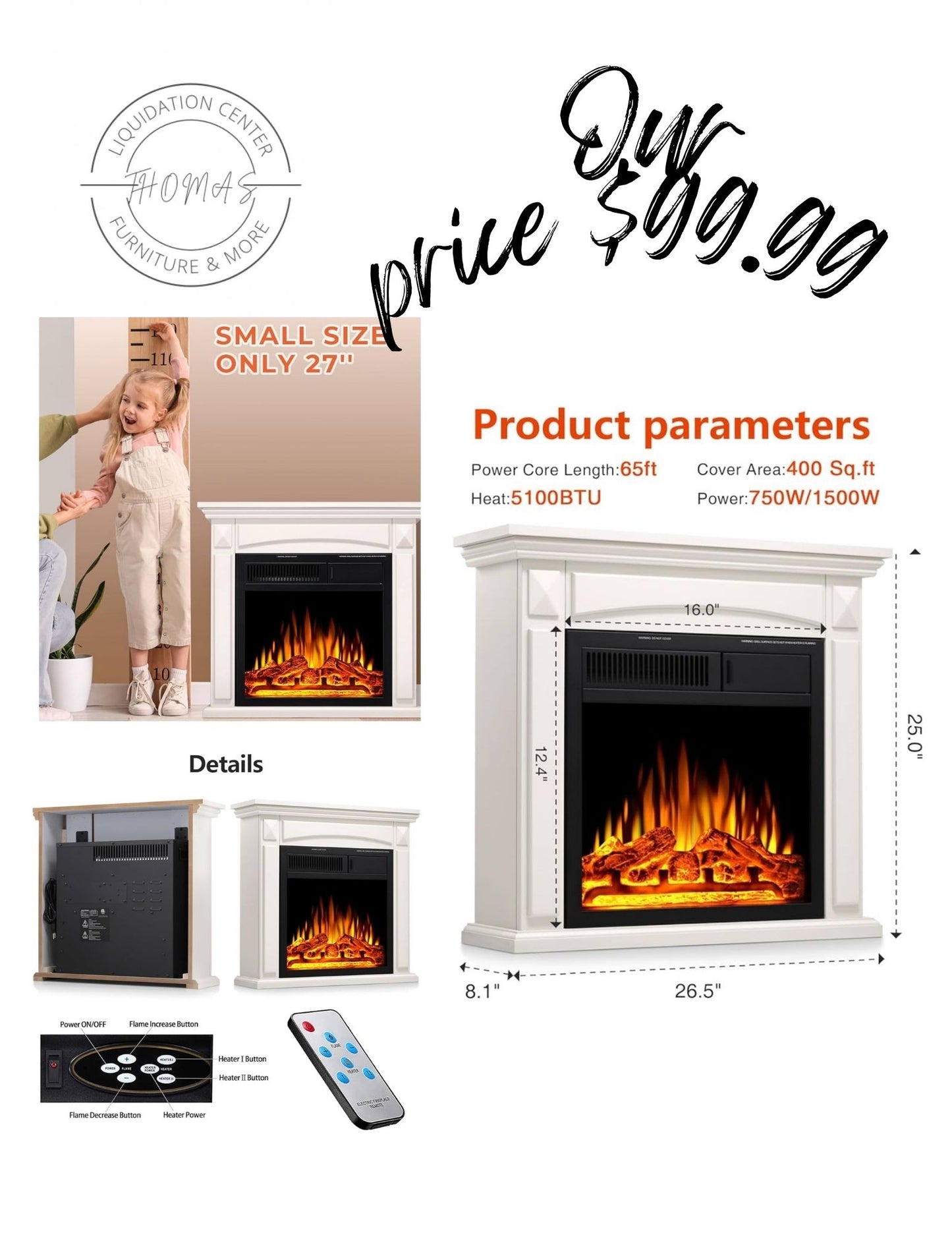 White Small fireplace heater new.